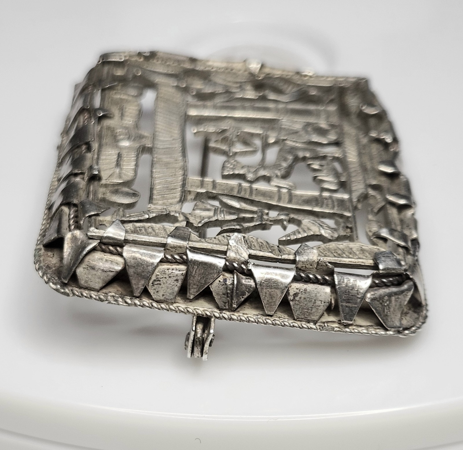 Art Deco Sterling Silver Egyptian Revival Brooch Chariot Vintage