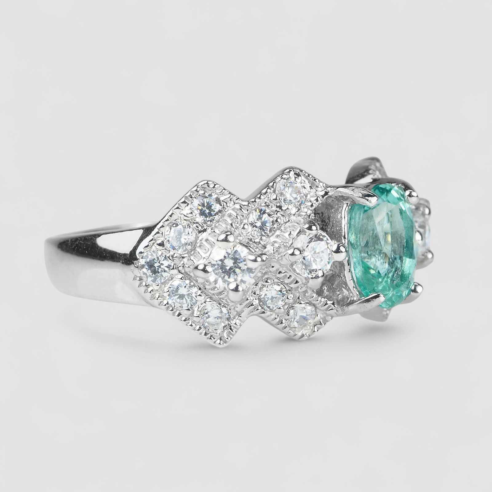 COLOMBIA NEON BLUE GREEN EMERALD 1.05CT 925 STERLING SILVER FINE JEWELRY RINGS