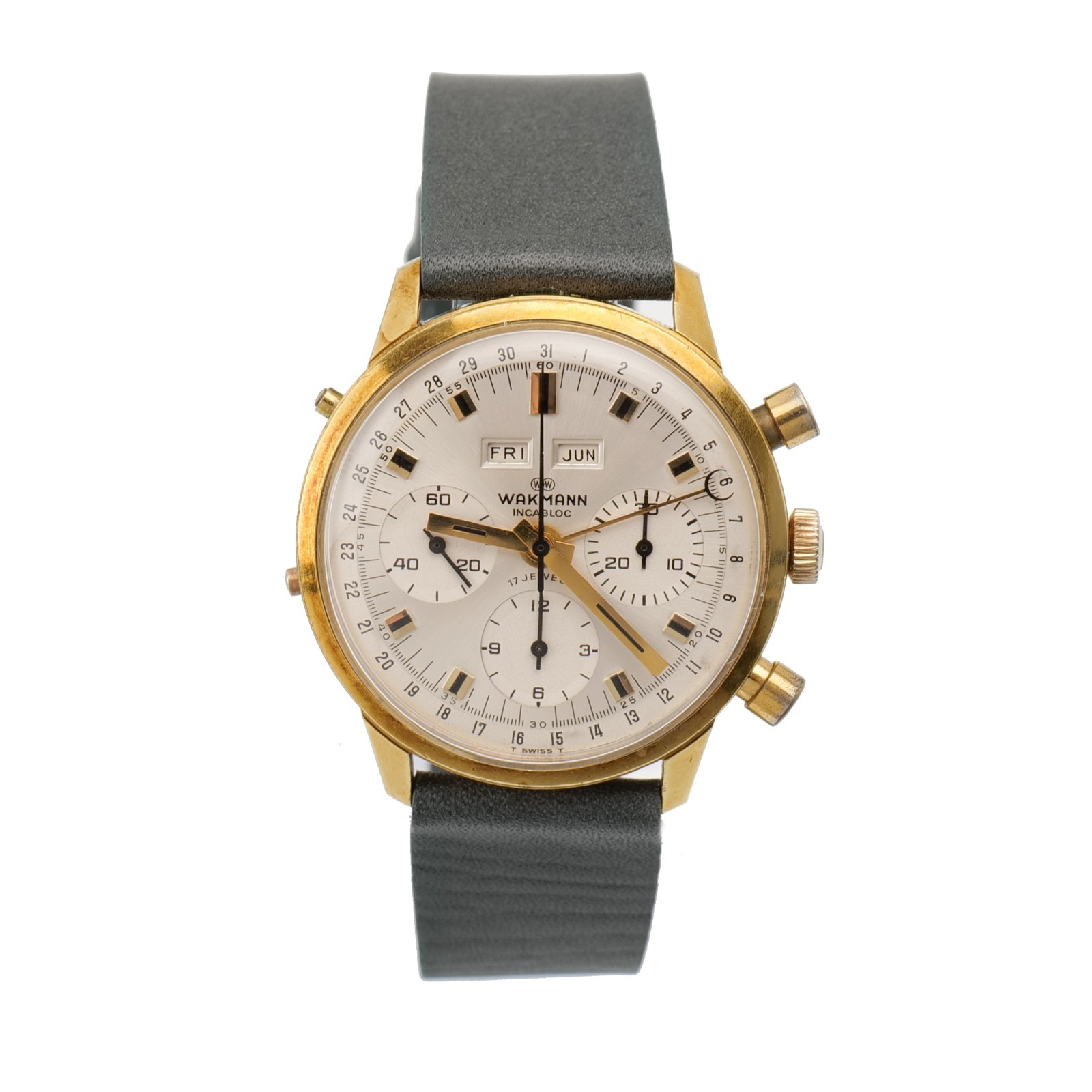 Vintage Men’s Wakmann Triple Date Chronograph Calendar Valjoux 730 Serviced