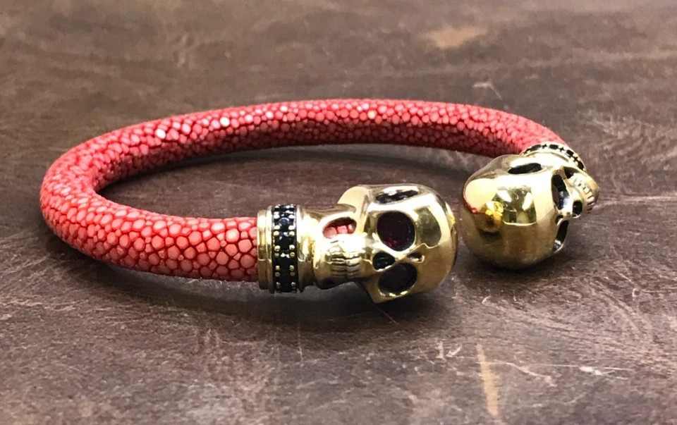 Cozmo Red Stingray Cuff Bracelet Yellow 925 Sterling Silver Gold Plated Skull