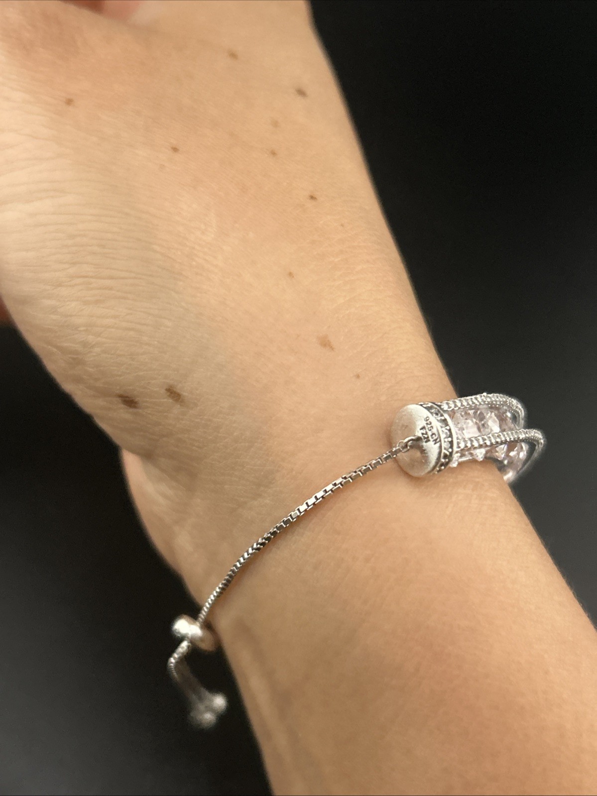 Sterling 925 Signed Fuzion Creations CZ Bridge Adjustable Slider Bracelet