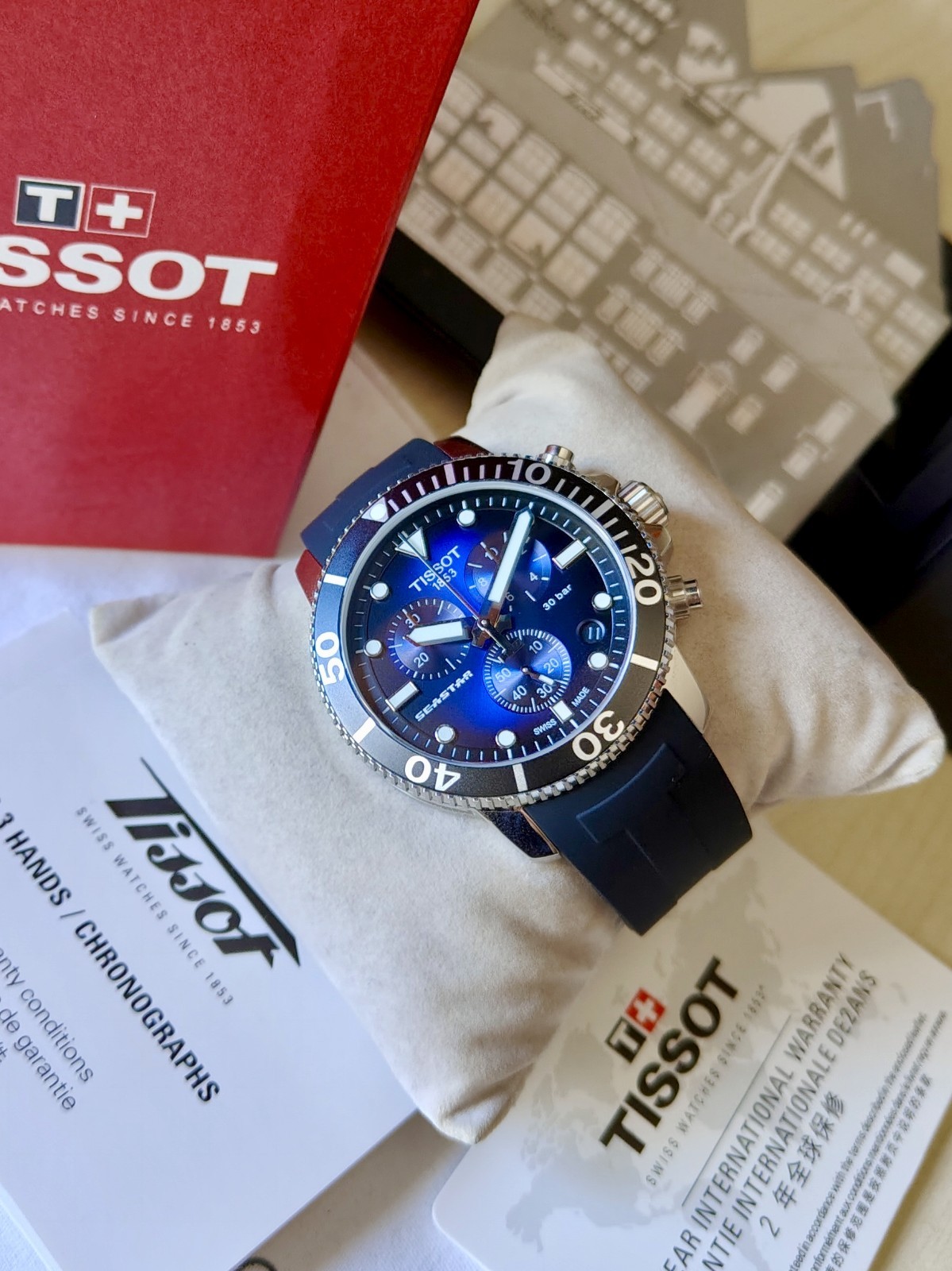 Tissot Seastar 1000 T-Sport Steel Men’s Chronograph Blue Black Dial Diver 300m