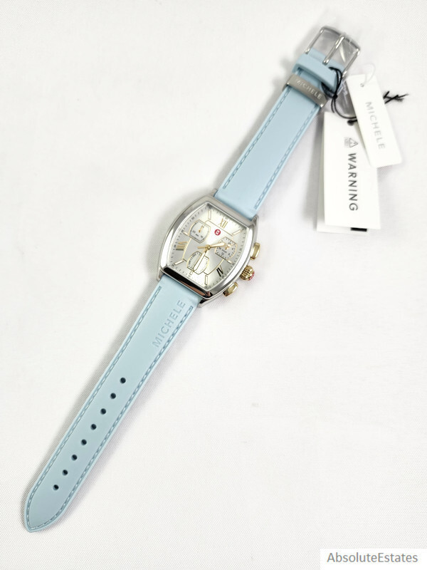 NEW Michele Releve Sport Two Tone Gold Silver Watch Blue Silicone MWW19C000002