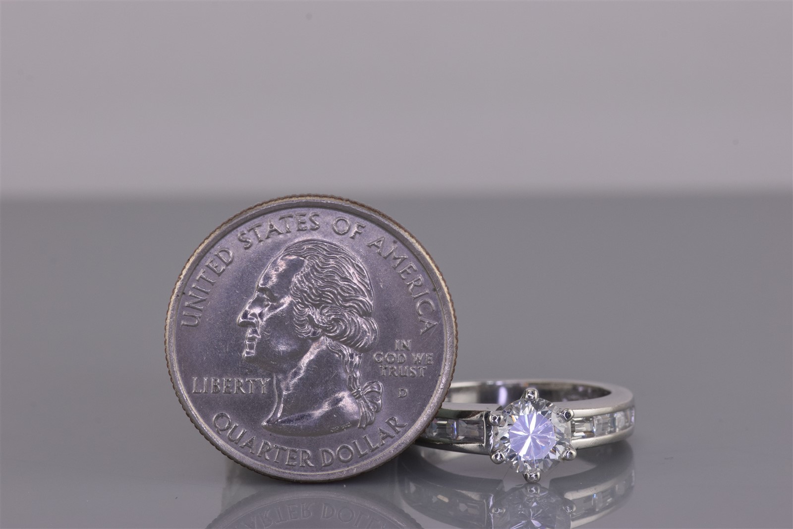 Sterling Silver Round Cubic Zirconia Channel Set Baguette Band Ring 925 Sz: 5