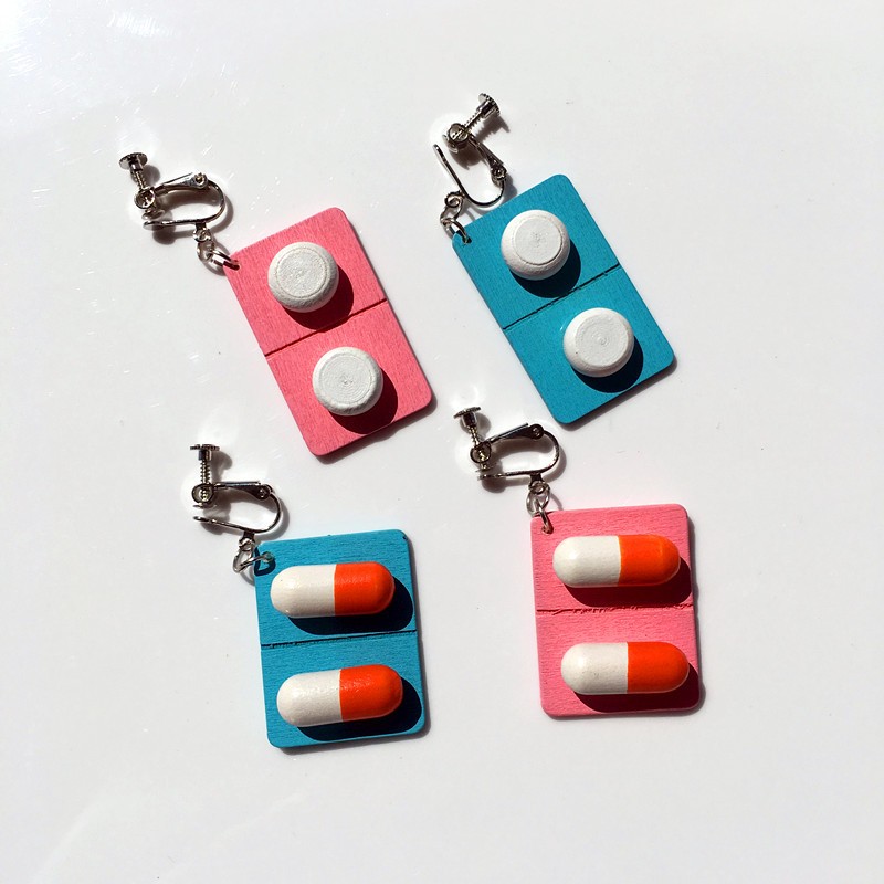 Funny Chill Pill Shaped Earrings – Pierced Or Clip-On In Each Style & Color