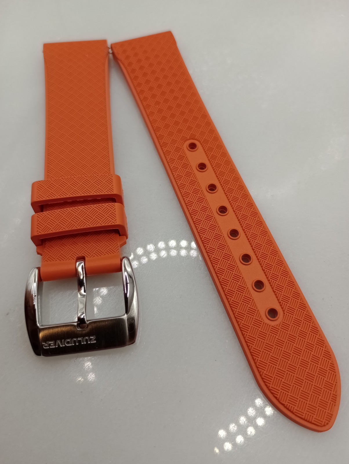 New 20mm Watchgecko Zuludiver HNBR Rubber Watch Strap Orange Quick Release 6B361