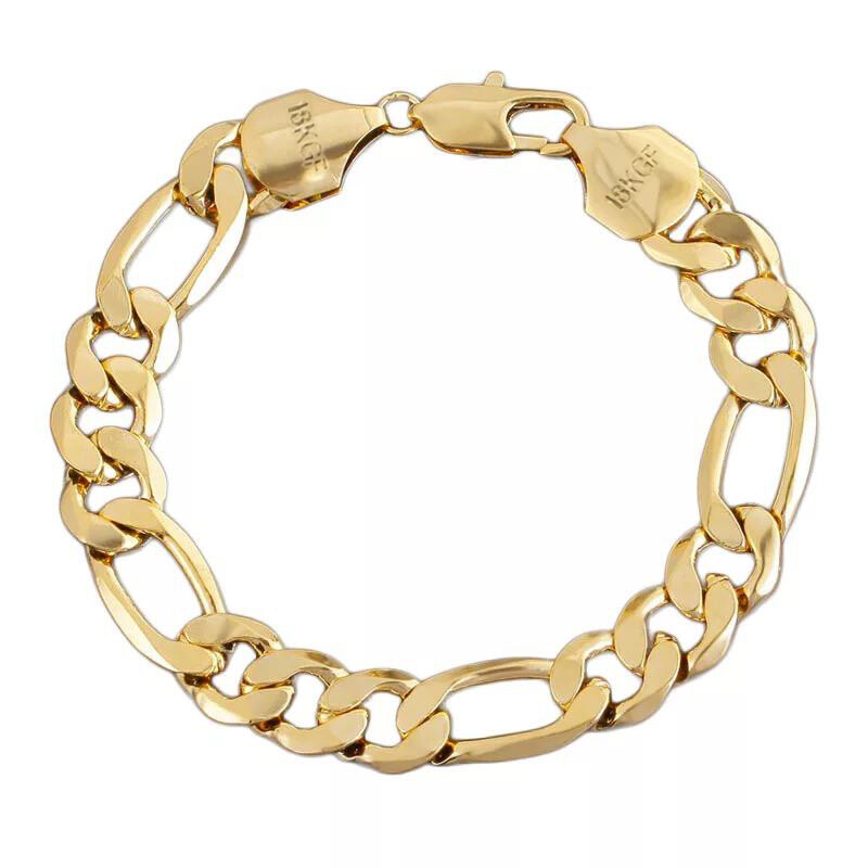 Bracelet Bangle 18k Yellow Gold Filled Solid Mens Heavy Bling Figaro Design 23cm