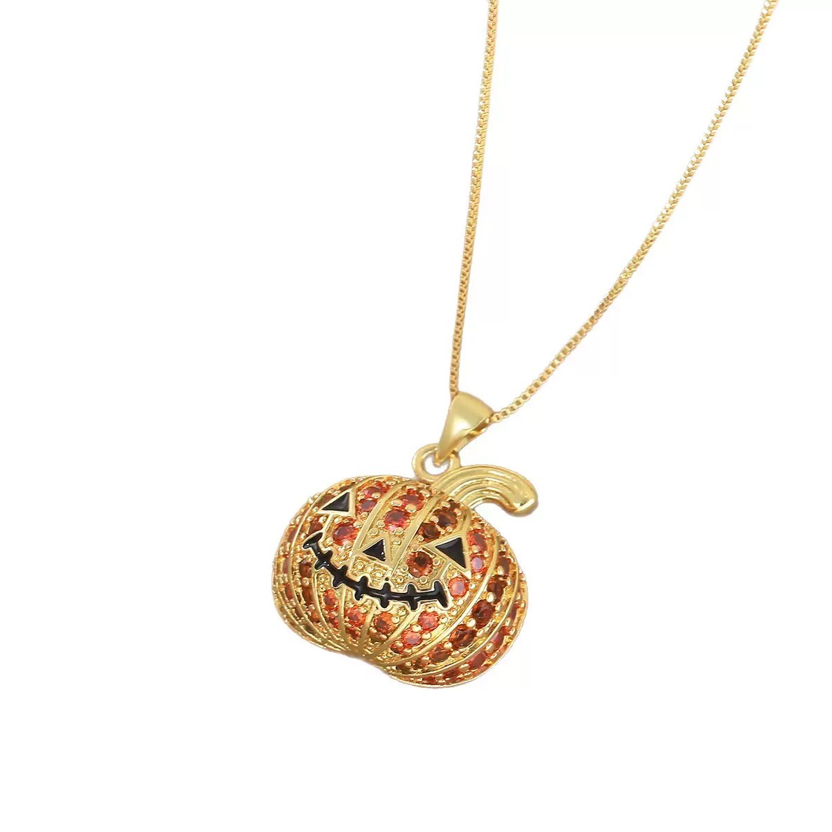 Halloween Pumpkin Pendant Necklace with Bag Chain Gold Plated Jewelry Gift