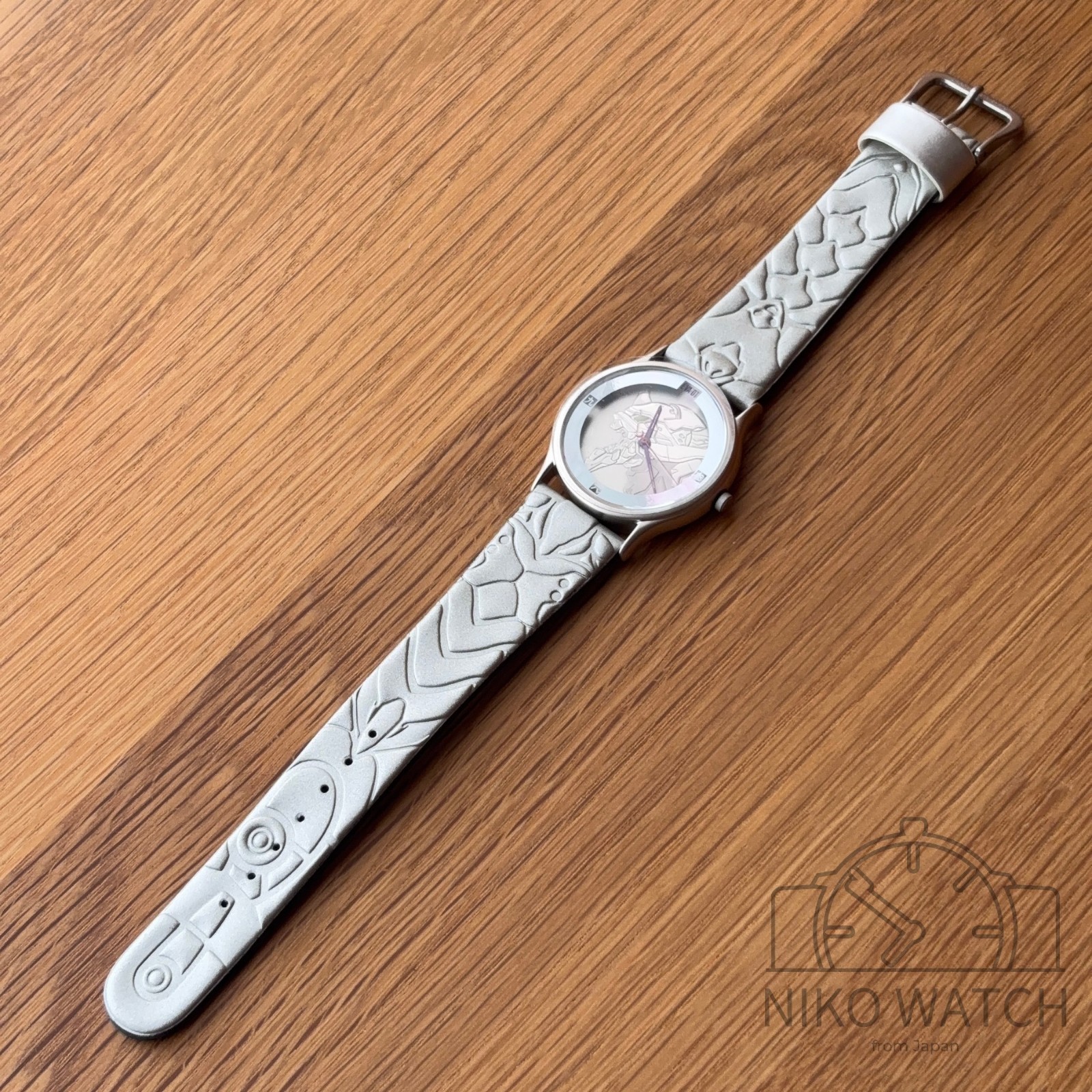 Evangelion EVA Unit 01 silver watch Mens w/Wooden Box & Paper [Near Mint+]
