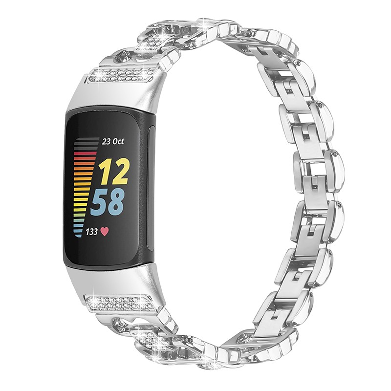 For Fitbit Charge 5 6 Bling Rhinestone Stainless Steel Band Bracelet Watch Strap