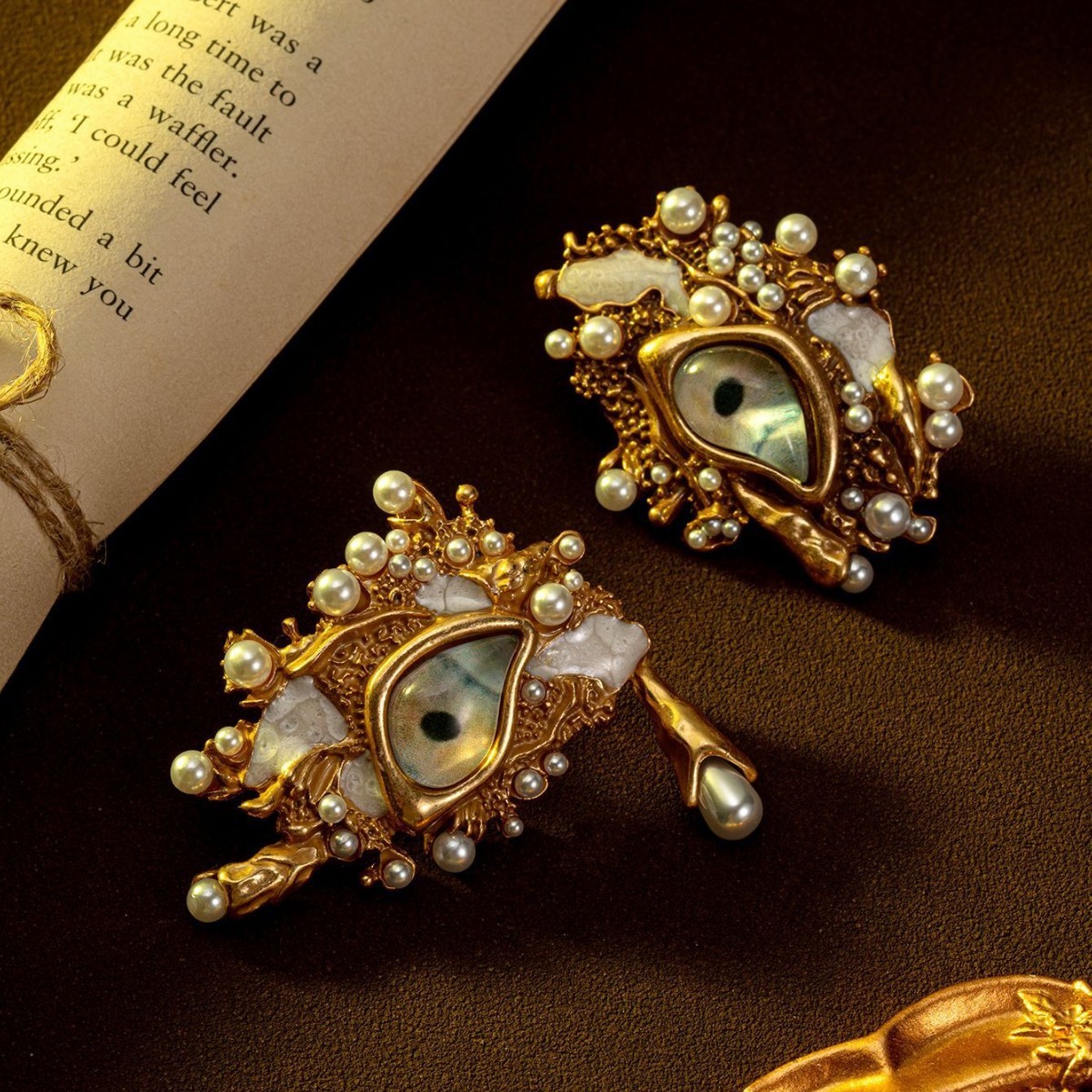 Vintage Evil Eye Pearl Drop Earrings Statement Bold Chic
