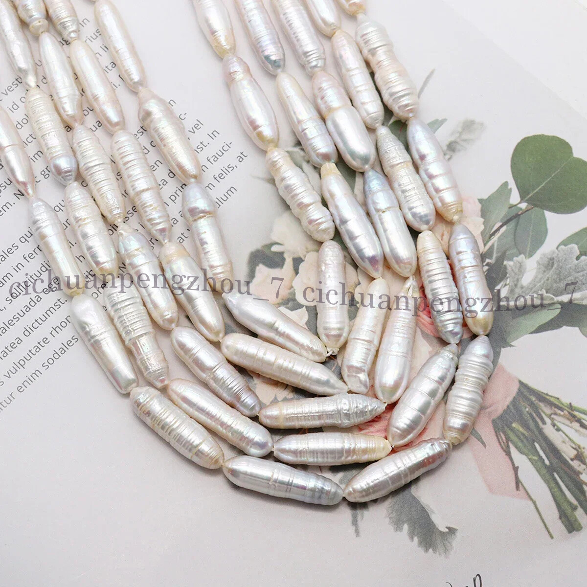 Unique 6x26mm White Natural Freshwater Baroque Long Biwa Pearl Loose Beads 15”
