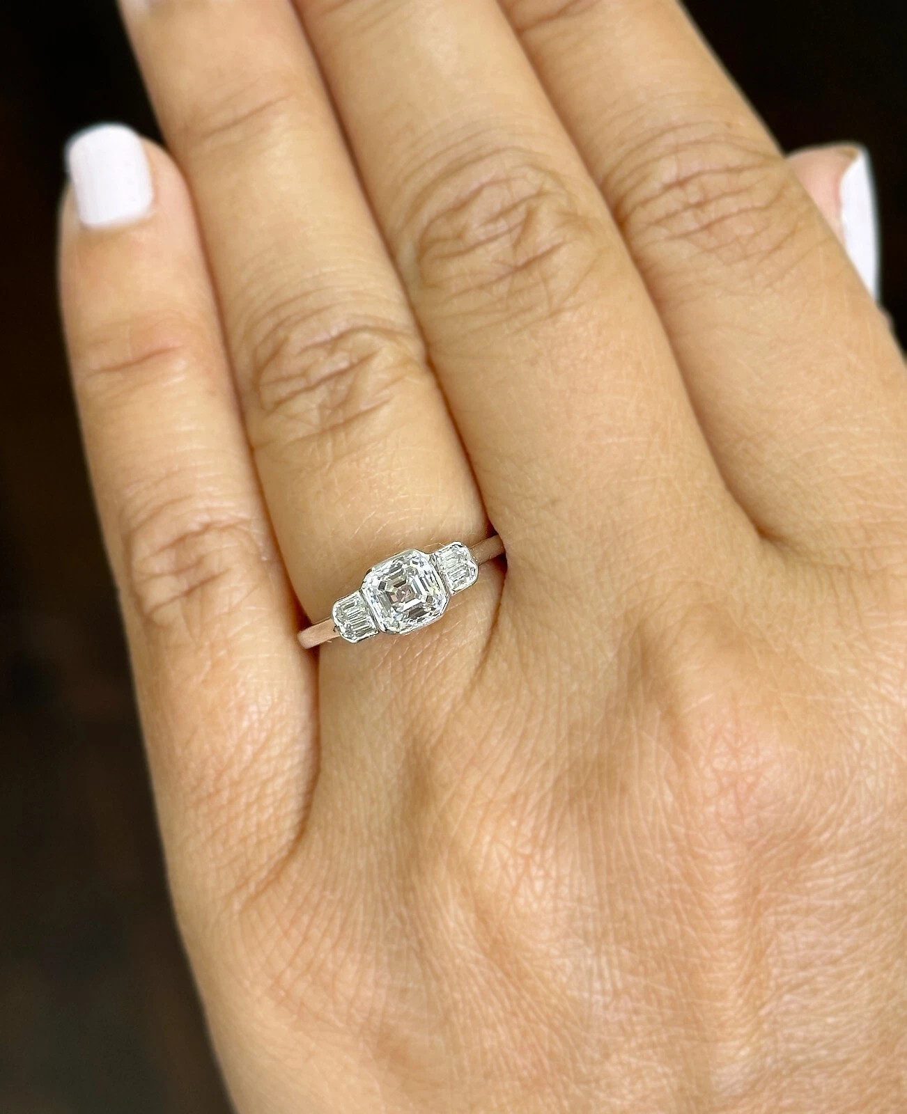 Certified Natural 1.40ct F/VS1 Asscher Diamond 14K White Gold Engagement Ring