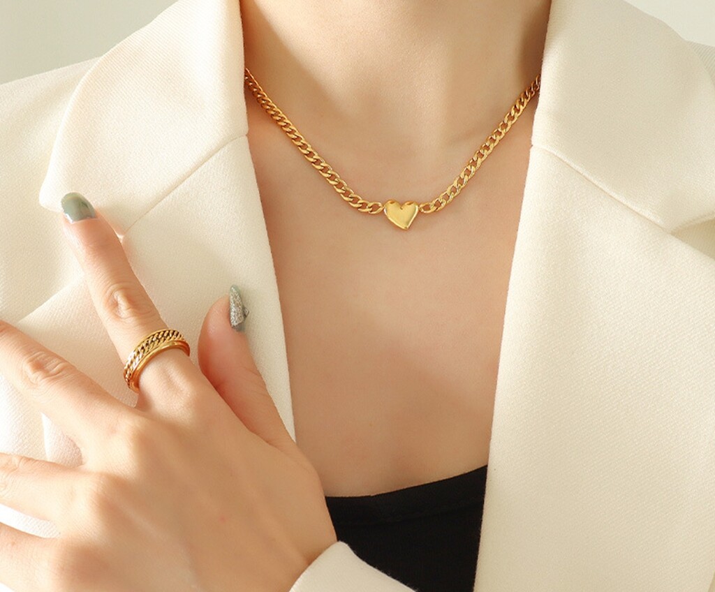 Women Heart Mariner Chain Titanium Stainless Steel Pendant Choker Necklace 14-16
