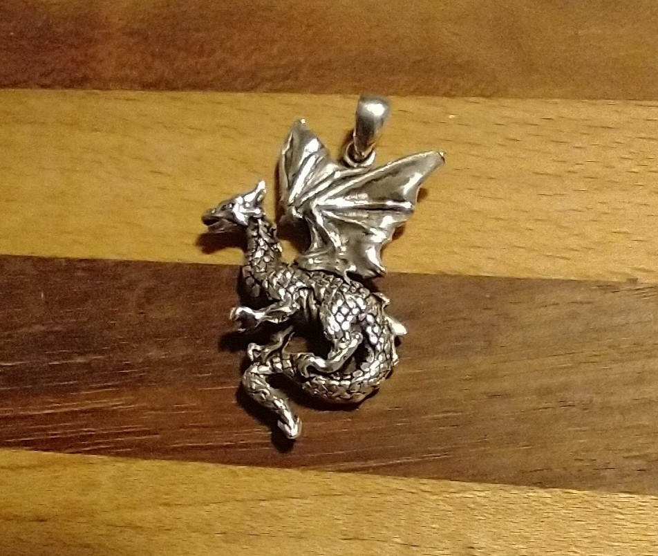 .925 Dragon pendant Medieval style Peter Stone designed with great detailing