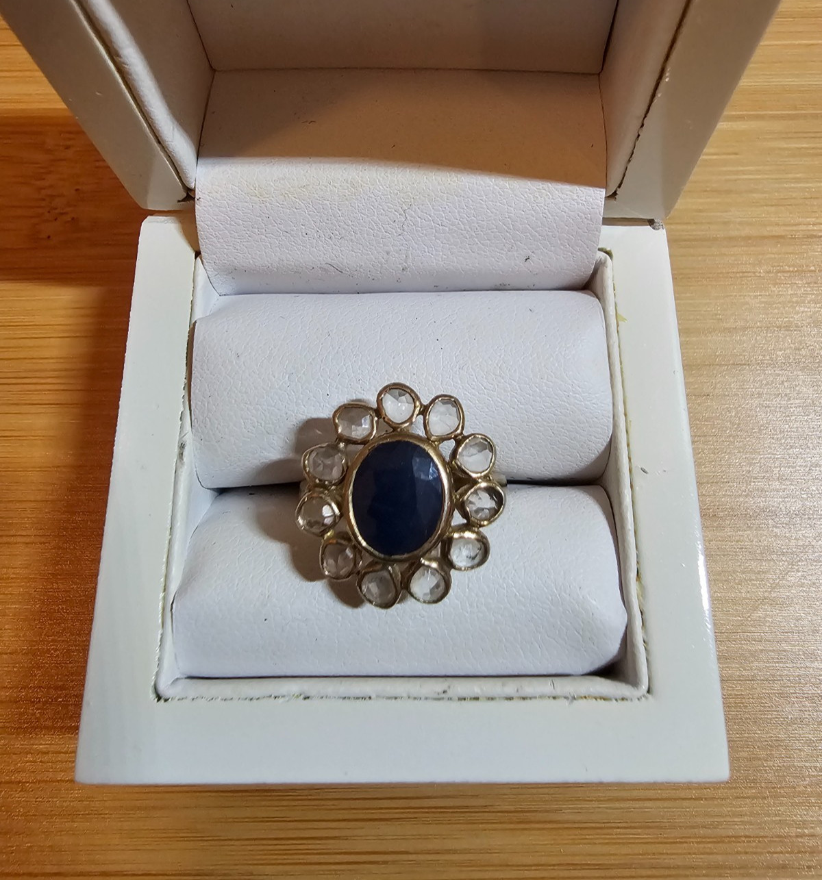 ANTIQUE Sterling Silver Natural Sapphire Ring Blue & White Sapphires