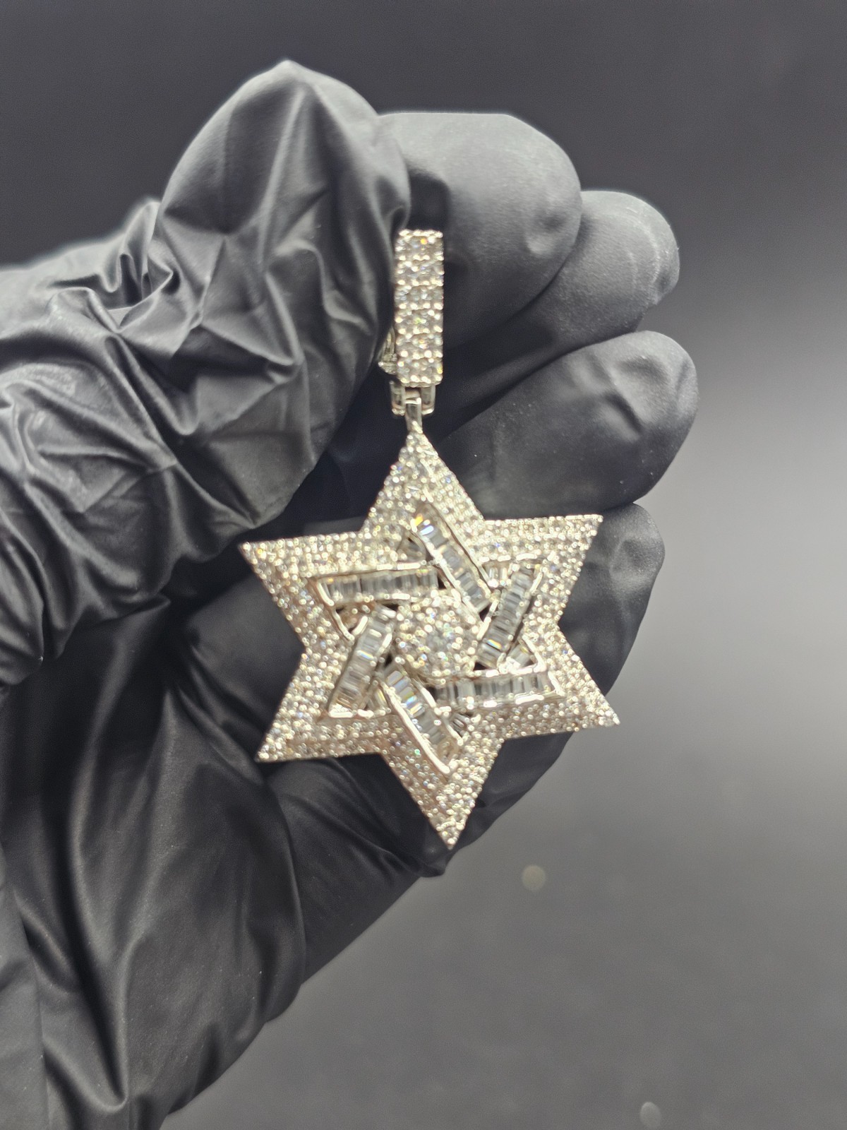 2.30Ct Round Cut Real Moissanite Star Of David Pendant 14K White Gold Plated