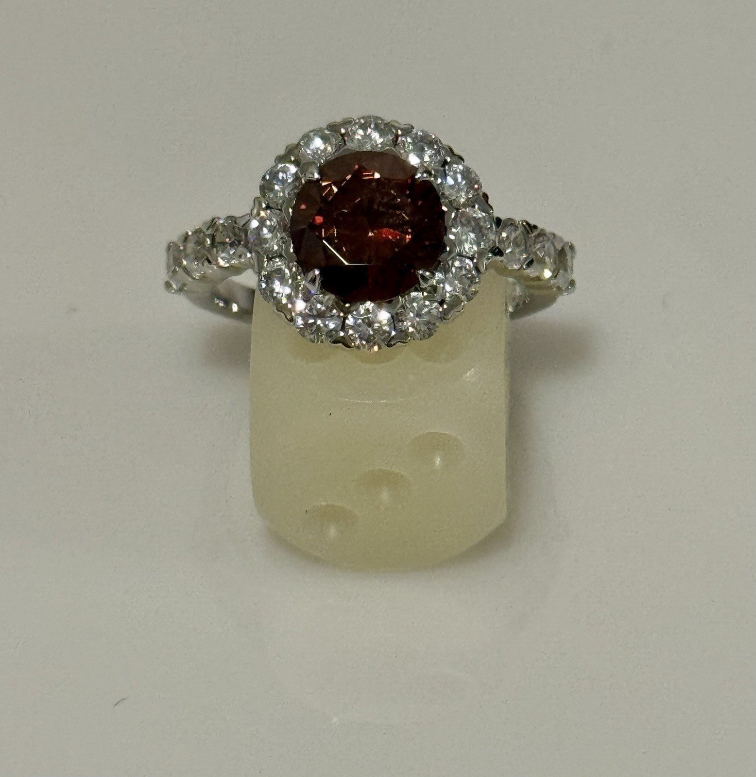 Cognac Brown/red Zircon Ring Size With Cz Accent Stones Sterling Silver Rhodium