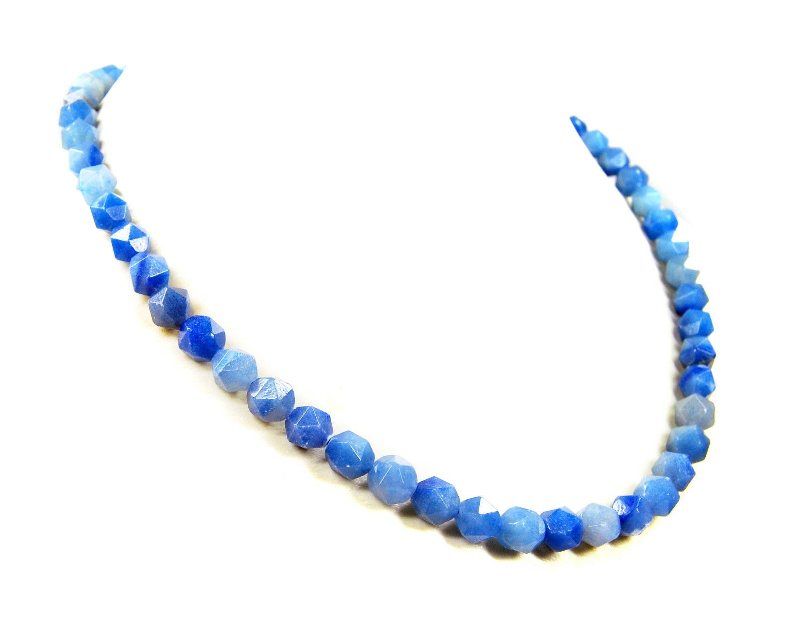 Fine Cut Blue Quartz Round Hexagon Cross Cut Gemstone Necklace