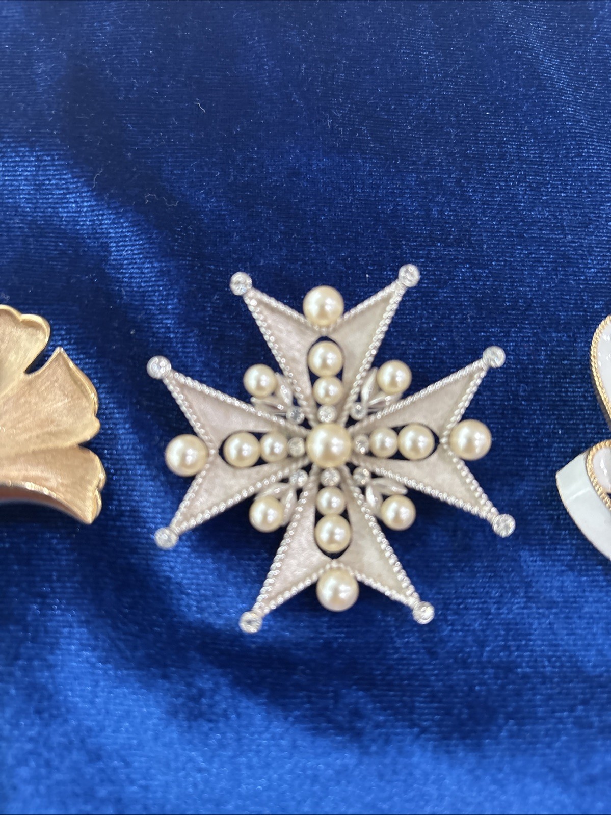 Vintage Crown Trifari Brooch Lot Of 3. All Signed. All Plated. 1 Maltese Cross