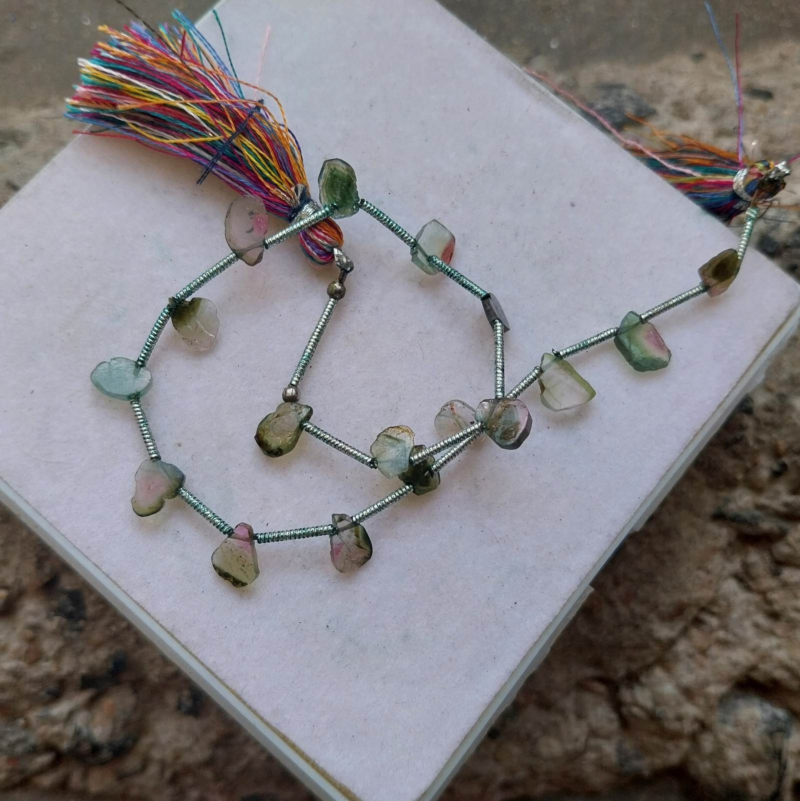 15 Carat Natural Watermelon Green Bi-Color Tourmaline Slice 8 Inch Necklace