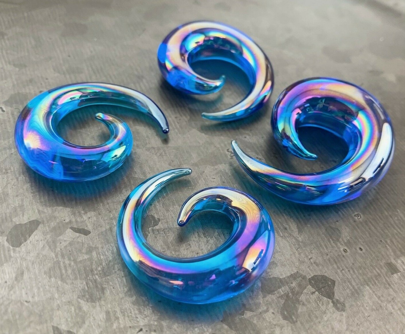 PAIR Blue Lucifer Glass Spiral Tapers Expanders Plugs Gauges Body Jewelry
