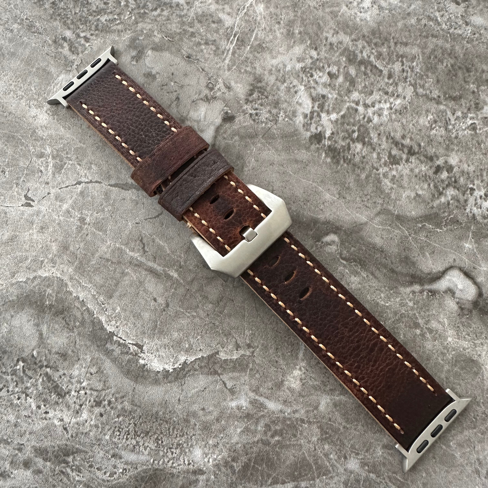 Thick Brown Lychee Leather Watch Strap Band For NEW Apple Watch Ultra 1 2 49mm