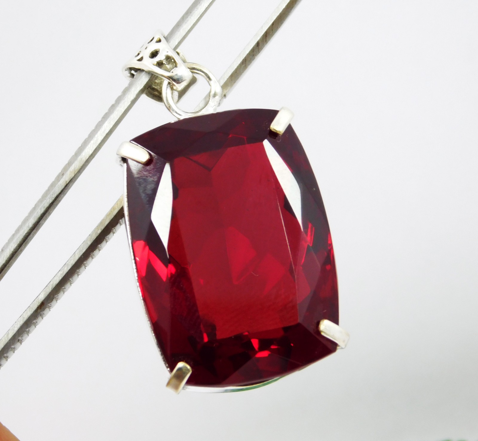 Pendant Solid Silver 99.20 Ct Natural Red Topaz Cushion Cut Brazilian Gemstone