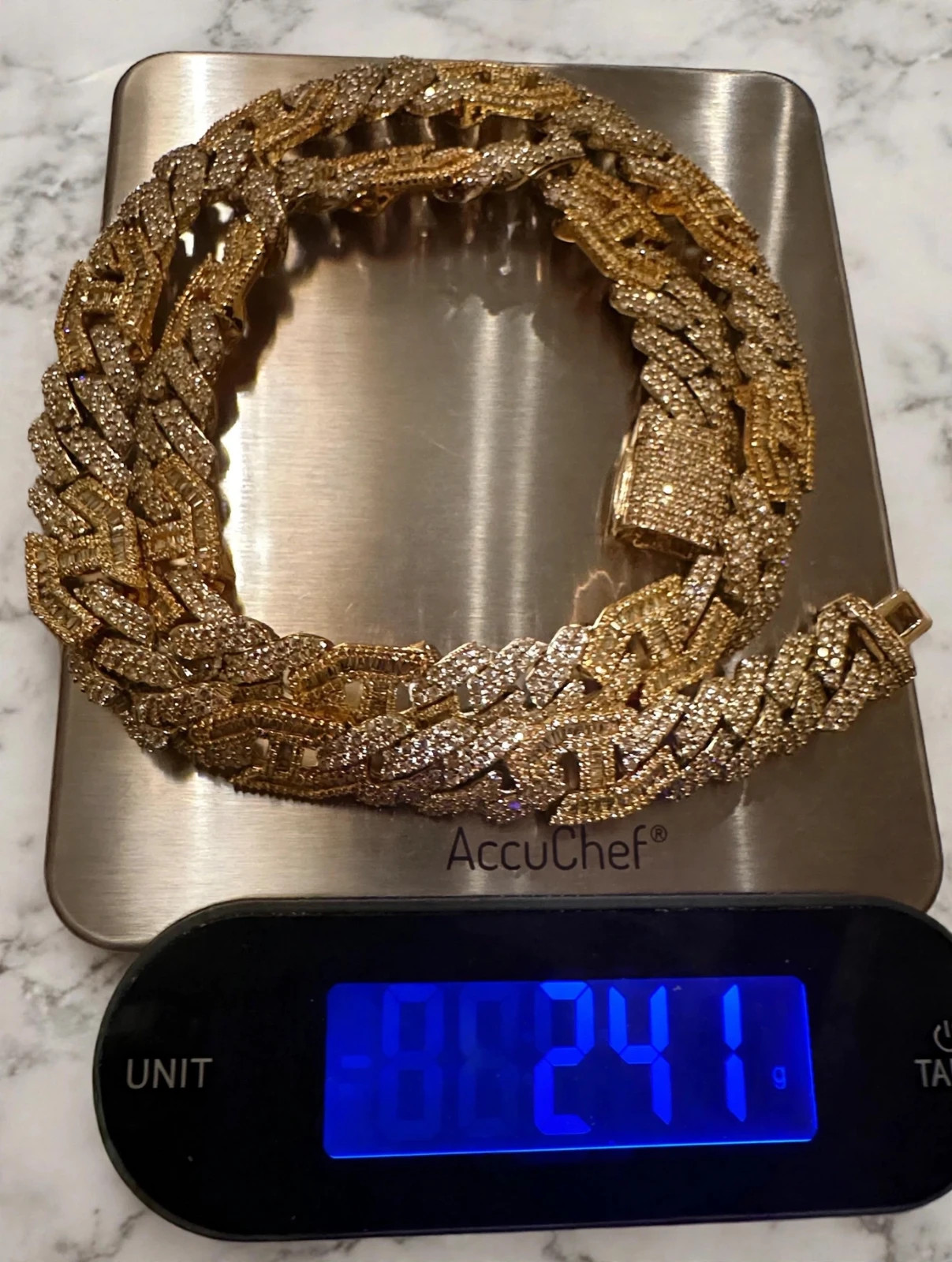 14k STAMPED 14mm FIGARUCCI Gold Chain Necklace 80.7ct Lab Sim VVS1 Diamond 241g+