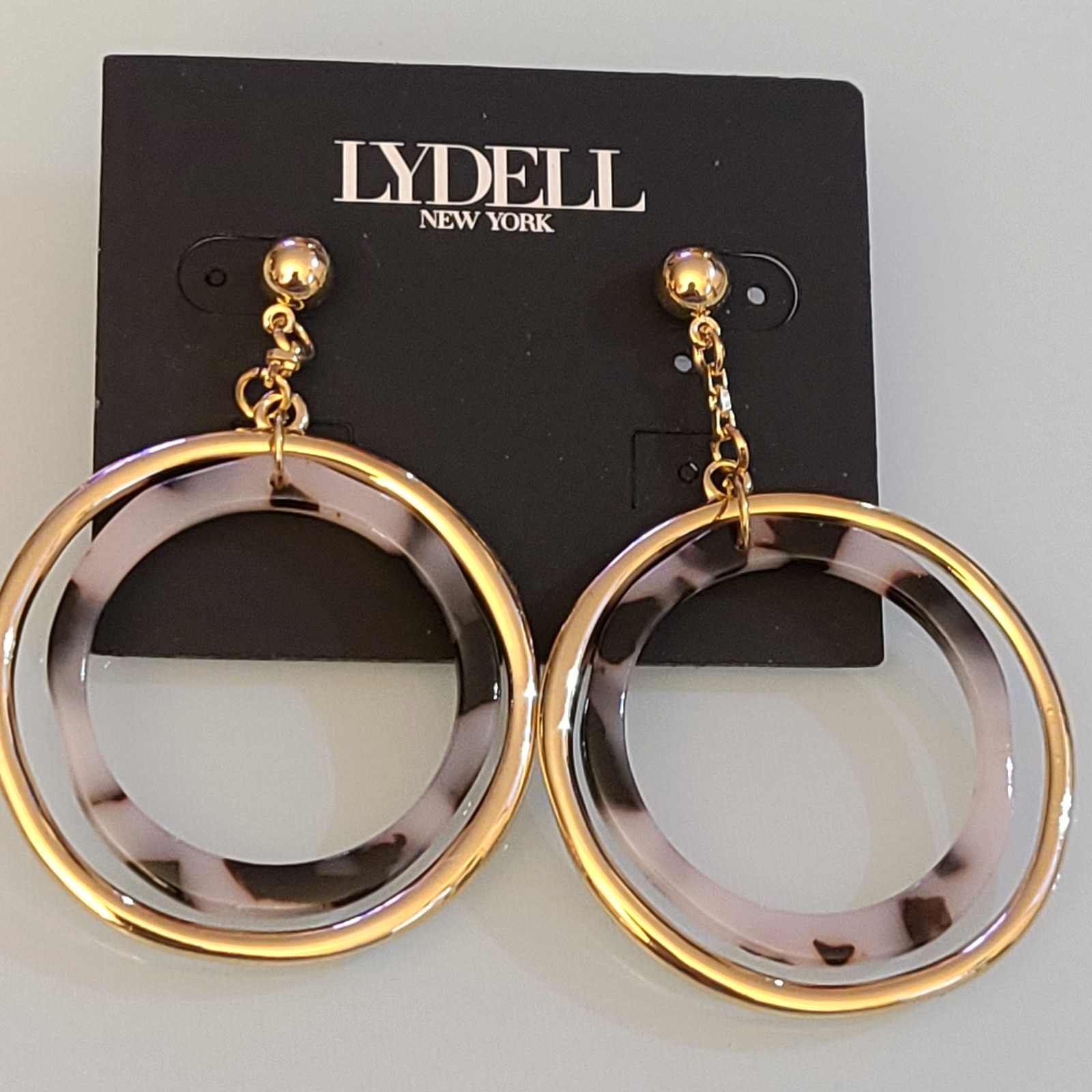 Lydell NYC Gold-Tone & Tortoise Shell Double Hoop Dangle Earrings New Old StocK