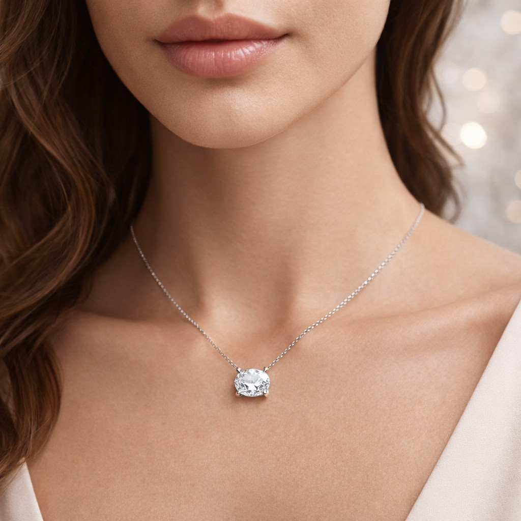0.25Ct Oval Moissanite Pendant Necklace 925 Silver/10K 14K Gold 18″ Solitaire