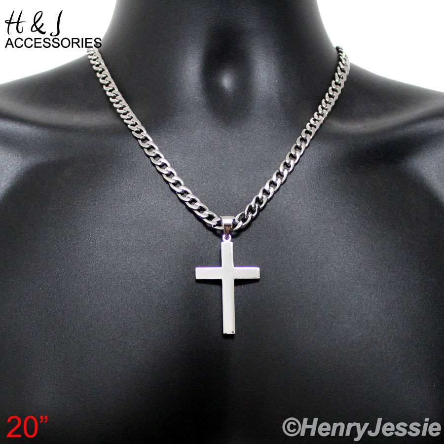 18-40″Stainless Steel 6mm Silver Cuban Curb Chain Simple Plain Cross Pendant*P64