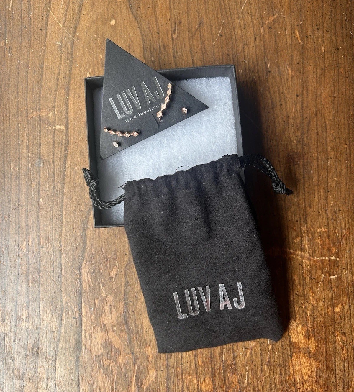 Luv Aj Rose Gold Tone Metal Stud Earrings for Lobe w/ Dust Bag