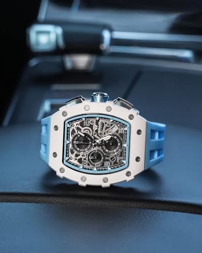 TSAR BOMBA Skeleton Mechanical Automatic Watch 8204C-02 White Blue