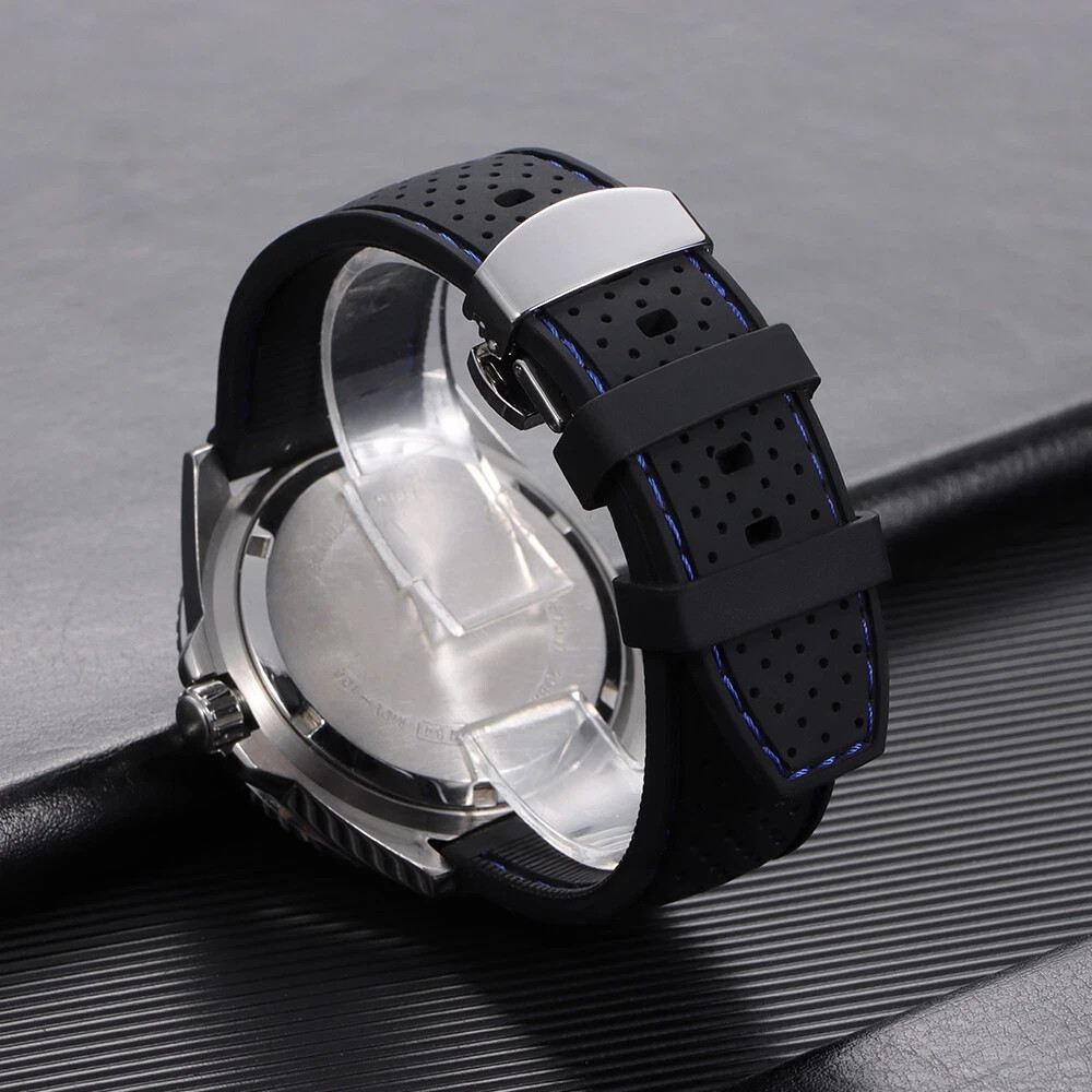 Silicone Breathable Sport Watch Band Strap 20mm 22mm Butterfly Clasp Bracelet