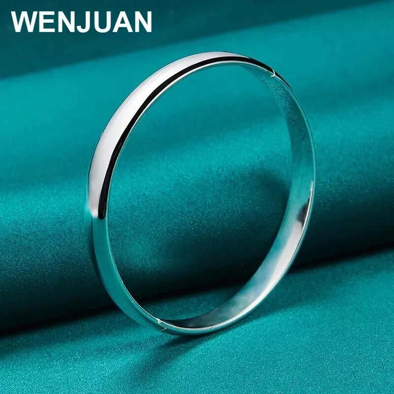 925 Sterling Silver 8MM/10MM Smooth Cuff Bangle Bracelet Women Fashion Jewelry