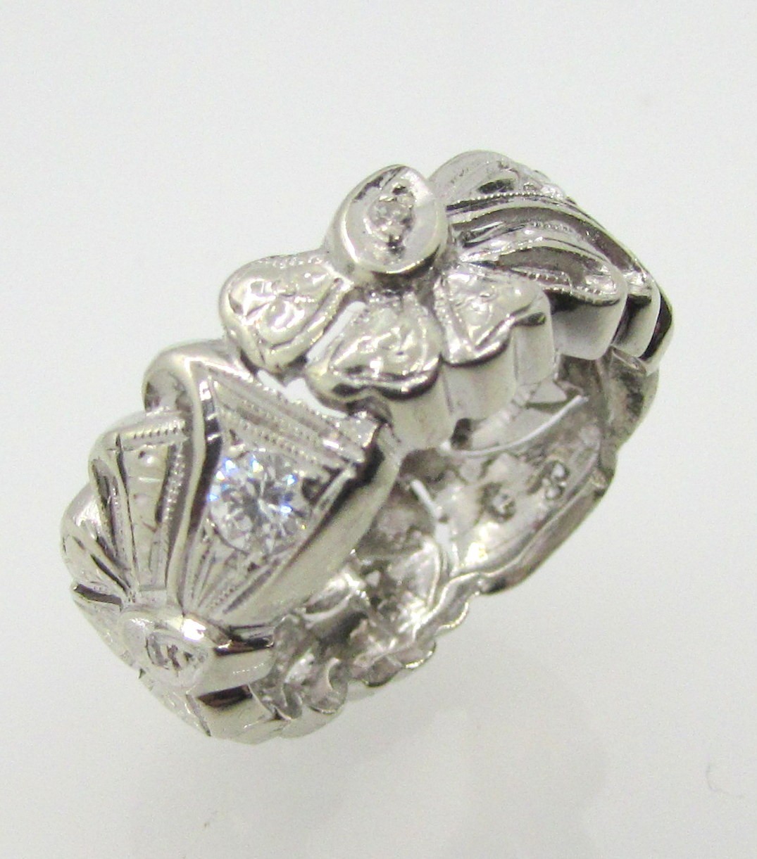 14K WHITE GOLD 8.4MM DIAMOND ETERNITY BAND RING SIZE 5.75 ~ 5.5 G