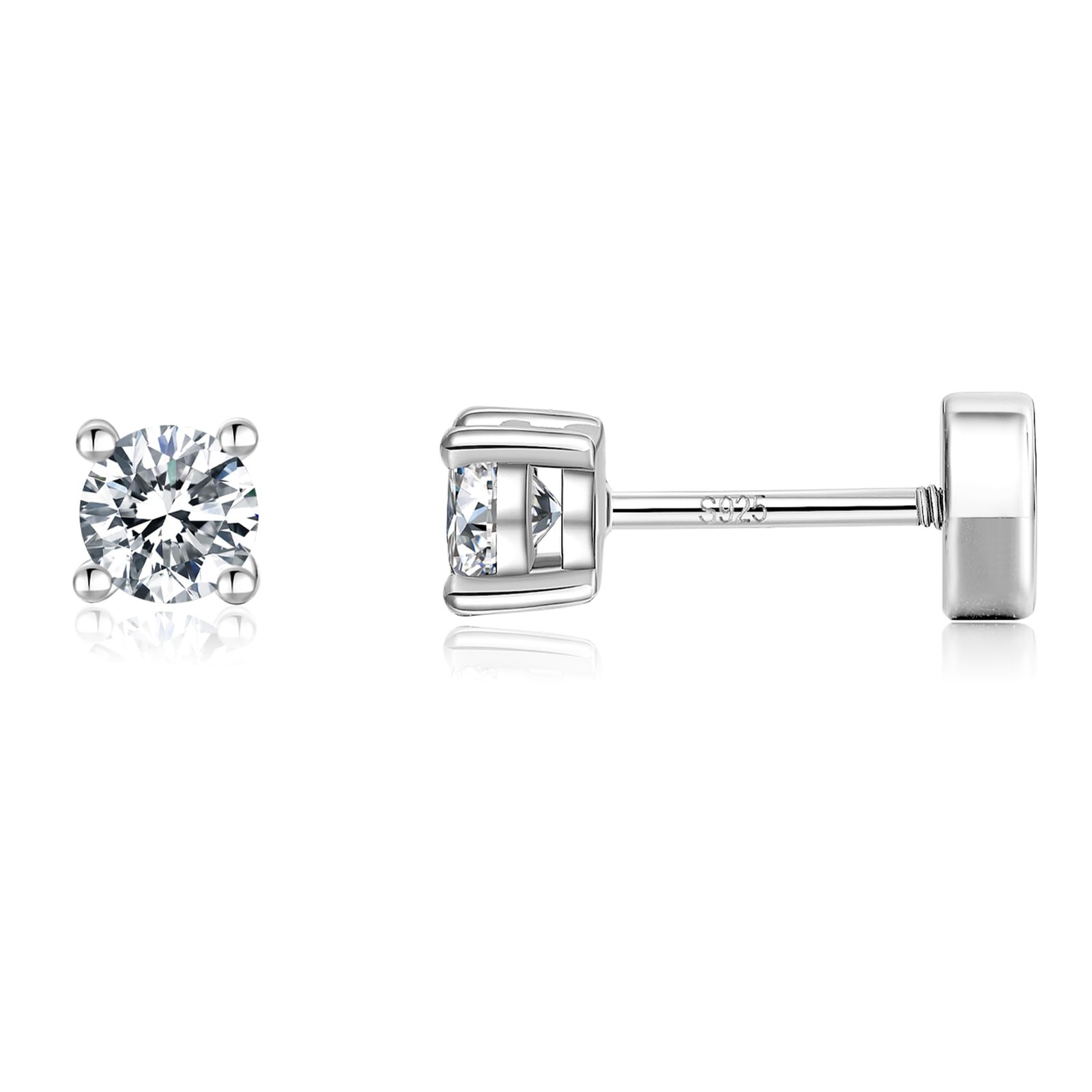 14K White Gold Plated 925 Sterling Silver Moissanite Stud Flat Back Earrings …