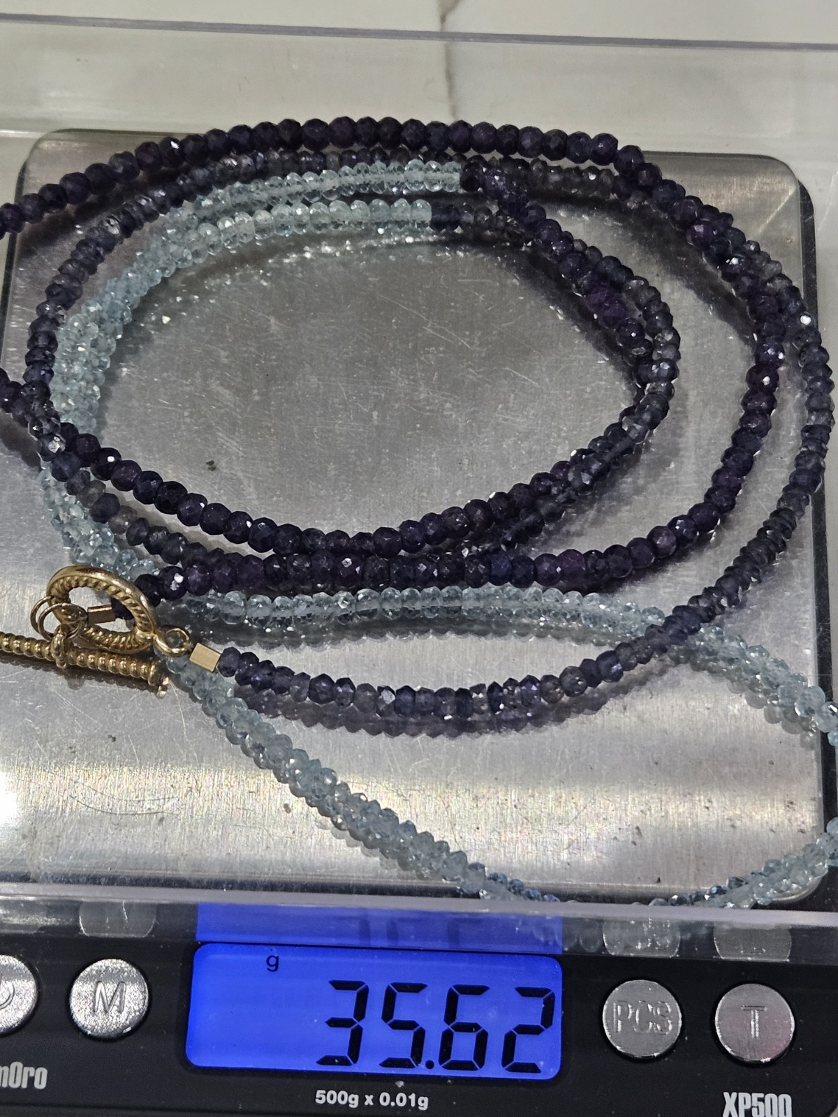 Natural Tanzanite & Aquamarine Rondelle Necklace 14k Solid Gold 4mm 45″ 35.6grms