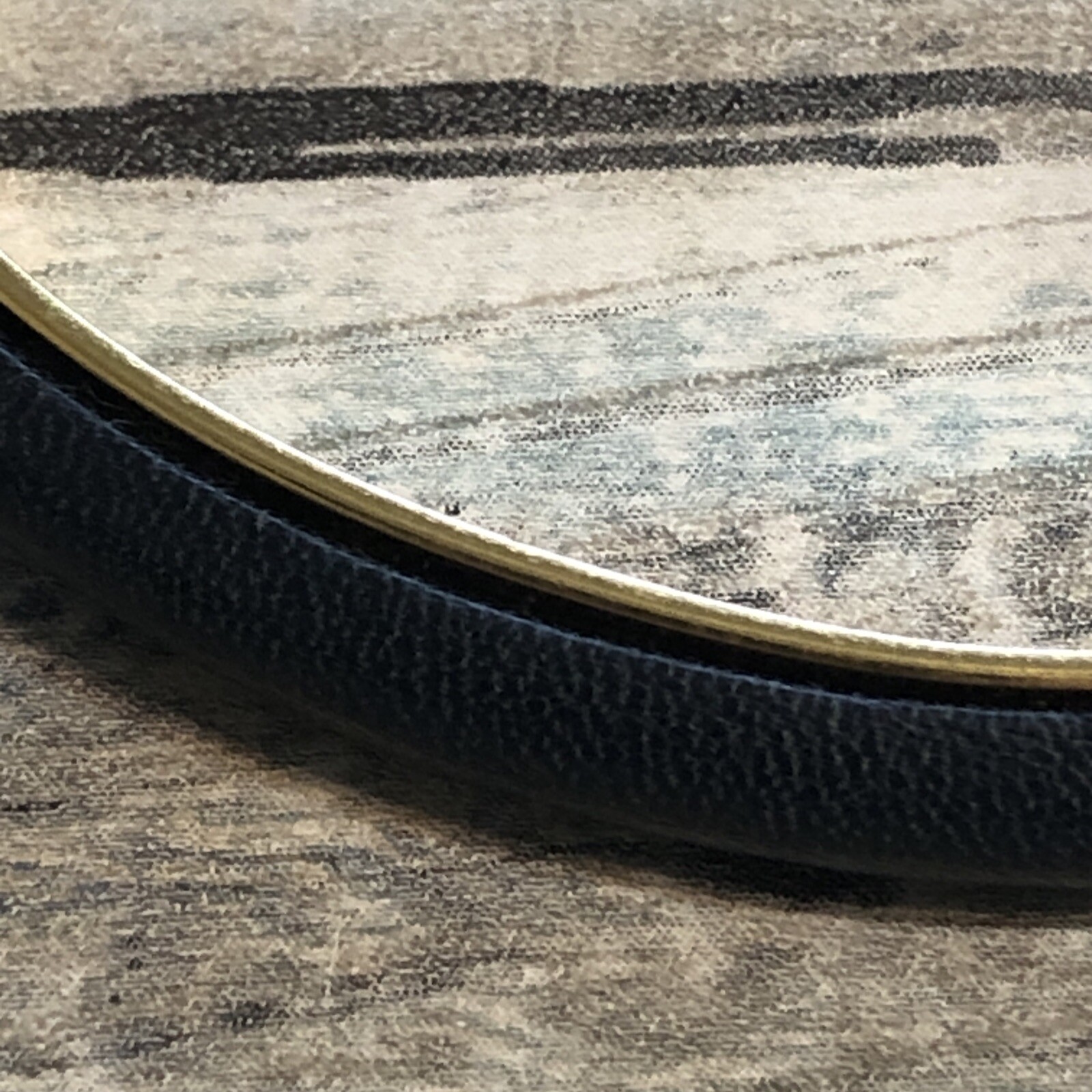 Fleur de Lis 24k Plated Italy Bracelet Blue Calf Skin Leather Hook Bangle