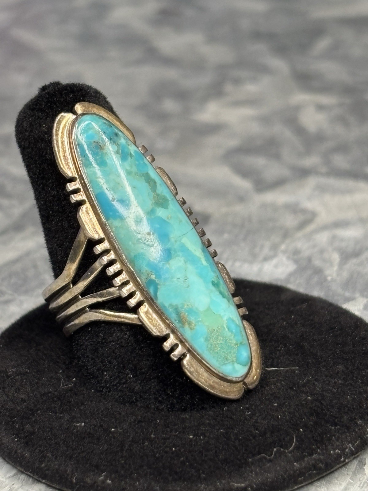 I 925 Sterling Silver Marquise Turquoise Ring Size 8 Handmade Philippines