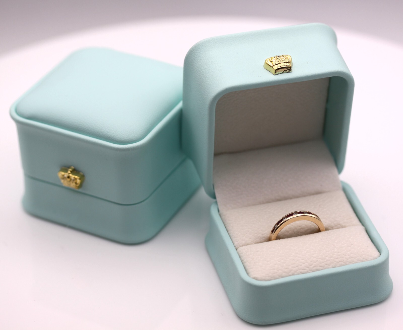 PU Leather Velvet Interior Teal Blue Color Jewelry Gift Proposal Ring Box