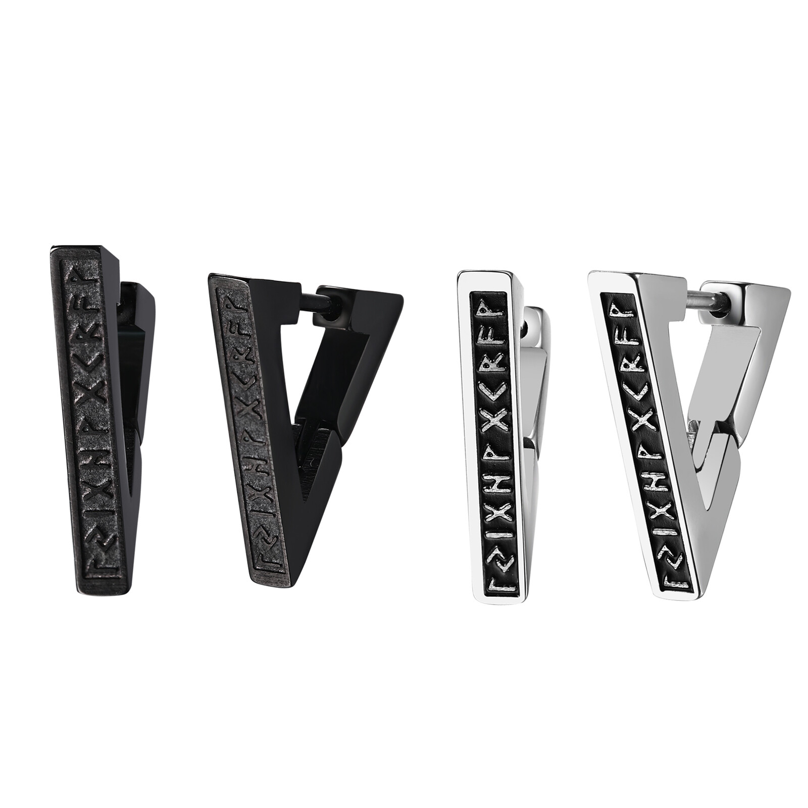 Norse Viking Runes Triangle Hoop Earrings for Men Women Huggie Hoops Ear Studs
