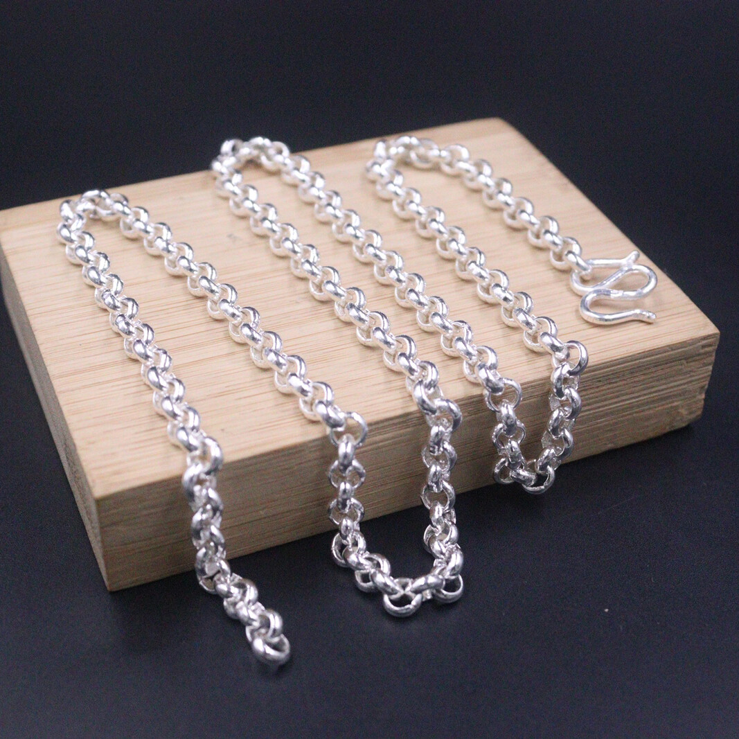 Pure 999 Fine Silver Chain For Women Men 5.5mm Rolo Link Sweater Necklace 22inch