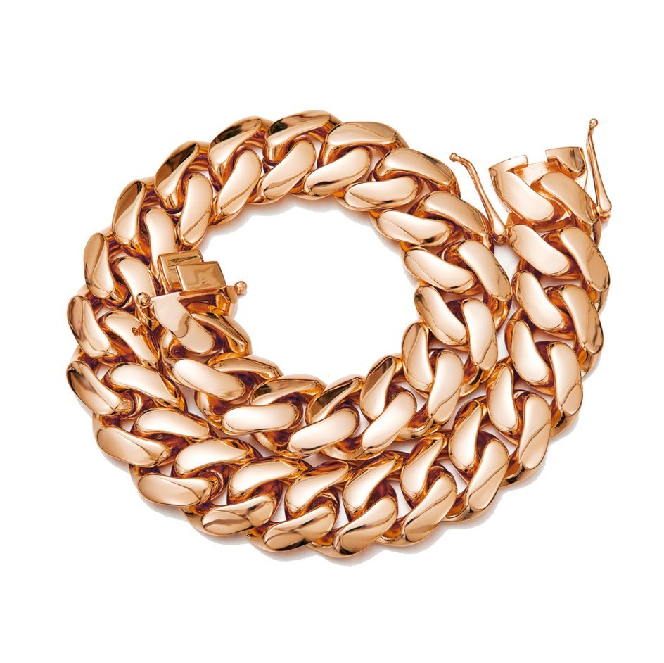 10-22MM Stainless Steel Rose Gold Miami Hip Hop Cuban Chain Necklace Bracelet
