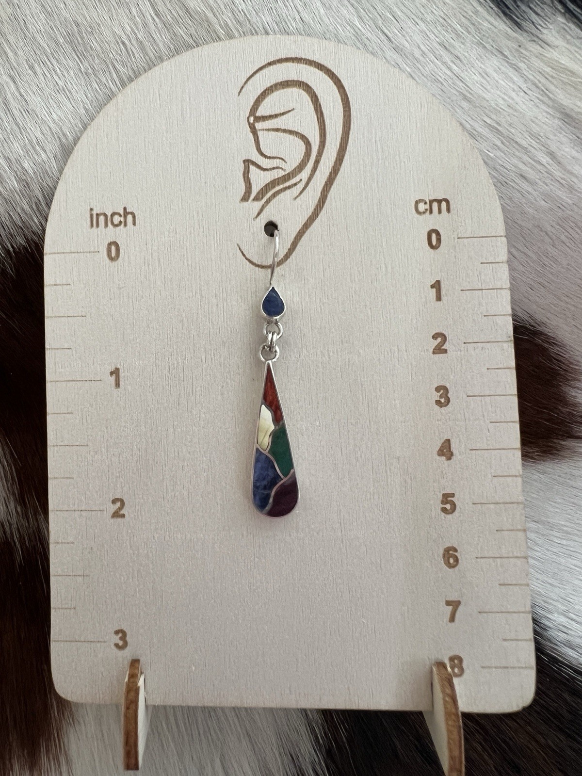 WOW Peruvian Inca Inlaid Turquoise Spiny MOP Lapis Dangle 950 Silver Earrings