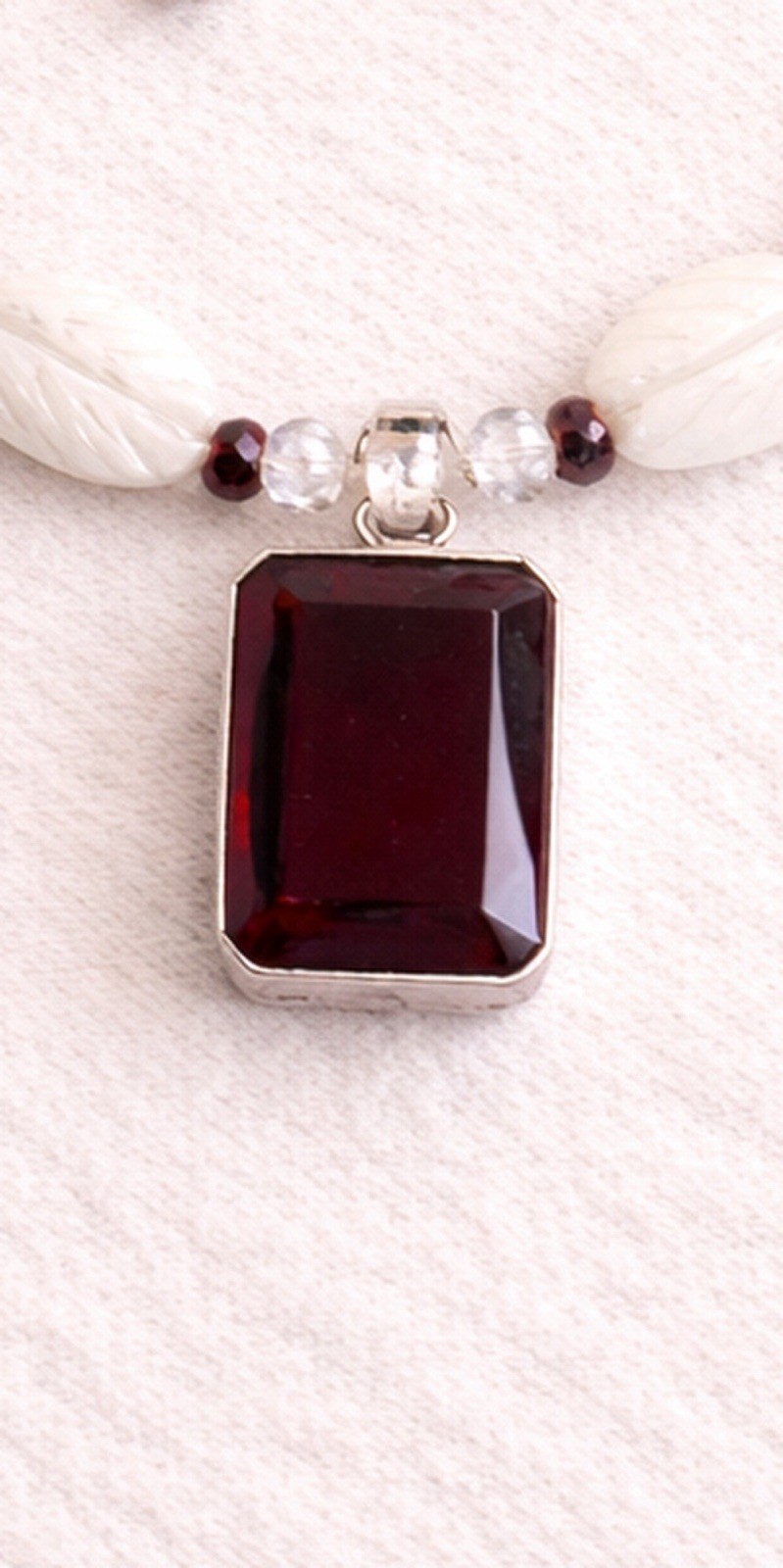 Garnet Necklace Pendant , Abalone Necklace18”/ Earrings 1.5” Special Occasion
