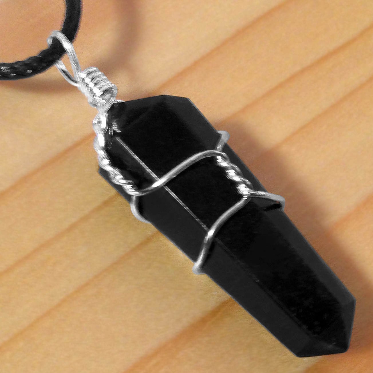 Obsidian Wire Wrap Double Terminated Point Chakra Crystal Pendant CHARGED Neckla