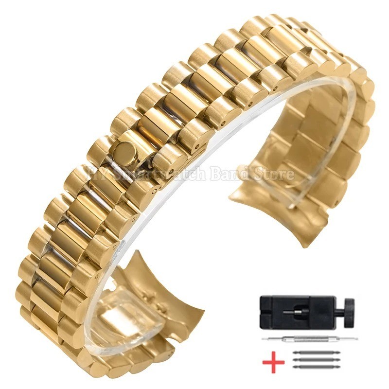 Solid Stainless Steel Strap Bracelet 20MM Curved End President Silver Watch Band
