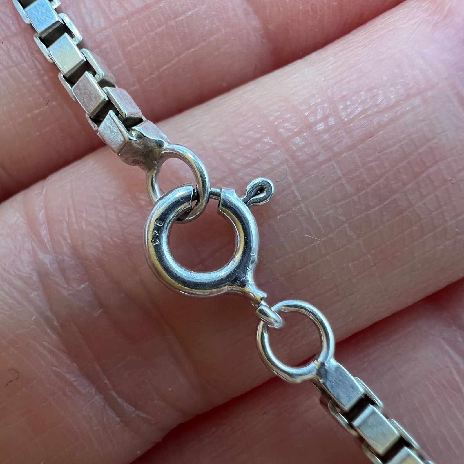 Vintage Sterling Silver 925 Box Chain Necklace 41cm Marked Unisex Jewelry 11.3g